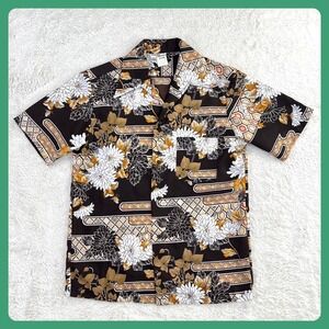 Vintage Hawaiian Shirt Waikiki Casuals Men's Medium Brown Butterfly Short Sleeve